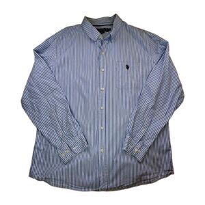 US Polo Assn Mens Sz XL Button Down Blue/White Stripes Long Sleeve Shirt Preppy